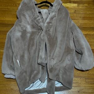 Plush Faux Fur Coat in Taupe